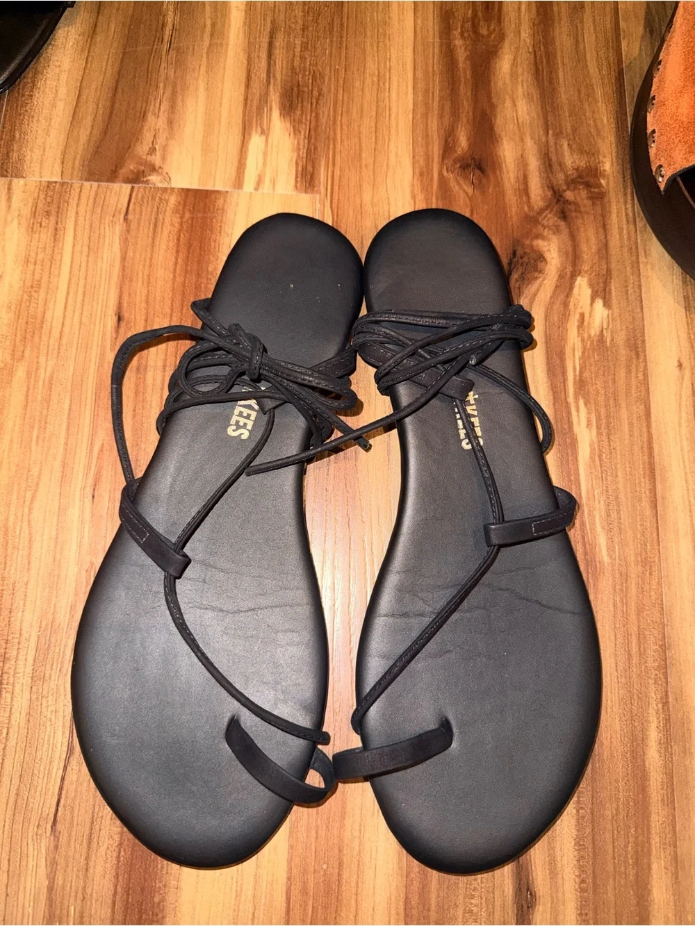 TKEES Black Strappy Lace-Up Toe Loop Sandals